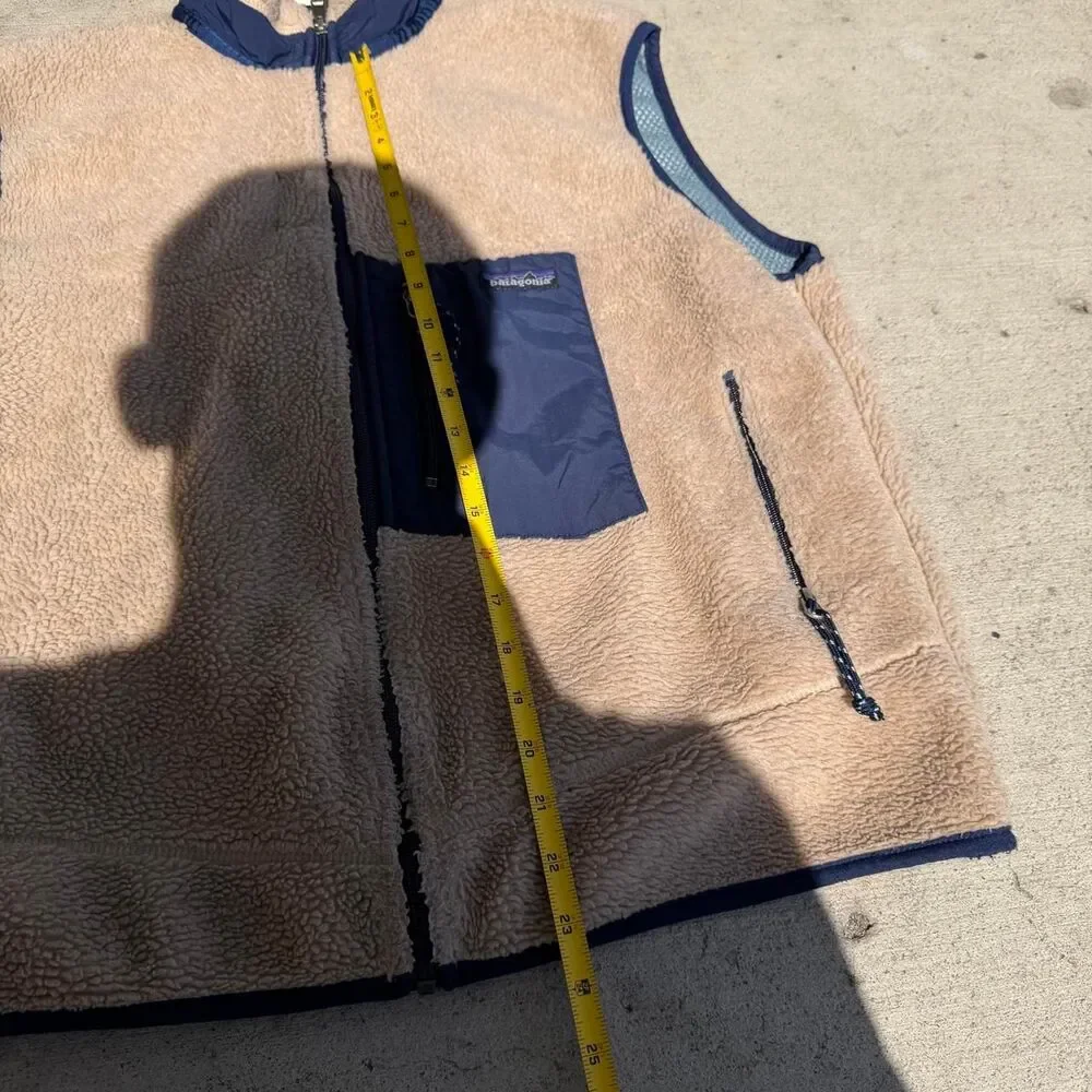 Mens Patagonia Deep Pile Sherpa Fleece Vest Y2K Gorpcore Navy & Tan Size XL